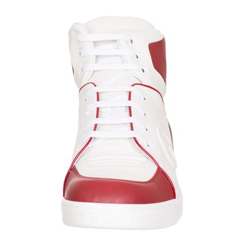 Gucci Mens Red White Leather High Top Gg Sneakers Shoes Couturepoint