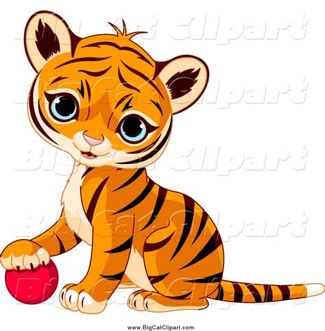 Big Cat Vector Clipart Of A Cute Baby Tiger Cub Resting His Paw On A