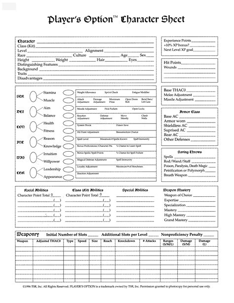Adnd 2e Are There Official Character Sheets For The Skills And Powers