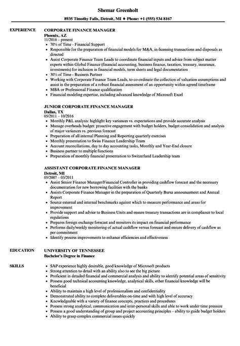 Corporate Finance Manager Resume Samples Velvet Jobs