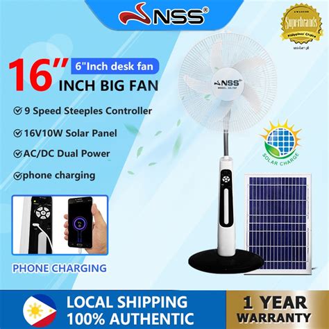 Nss Solar Electric Fan 16 Acdc Fan With Light Night Function And 16v10w Solar Panel Ns F97
