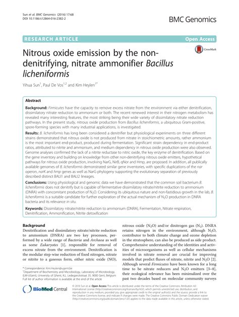 Pdf Nitrous Oxide Emission By The Non Denitrifying Nitrate