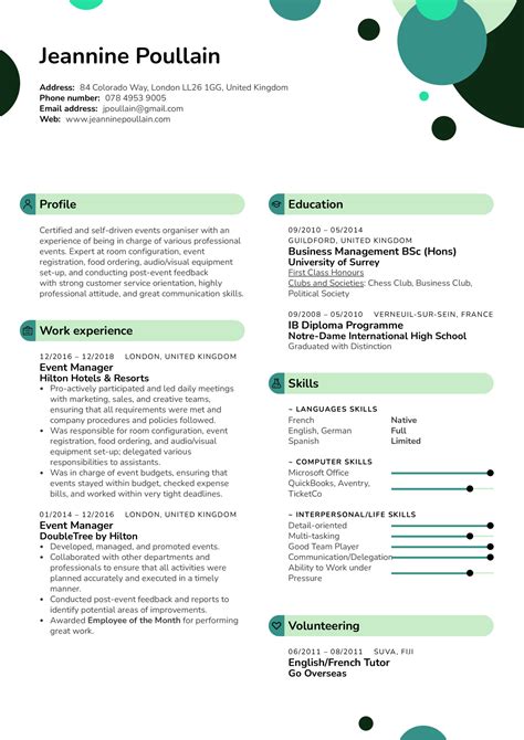 Free online cv builder with my best cv templates. Event Manager Resume Template | Kickresume