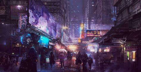 Download Cyberpunk Cityscape Sci Fi Cyberpunk Hd Wallpaper By Donglu Yu