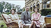 King George VI (1895 - 1952) with his daughters Princess Elizabeth and ...