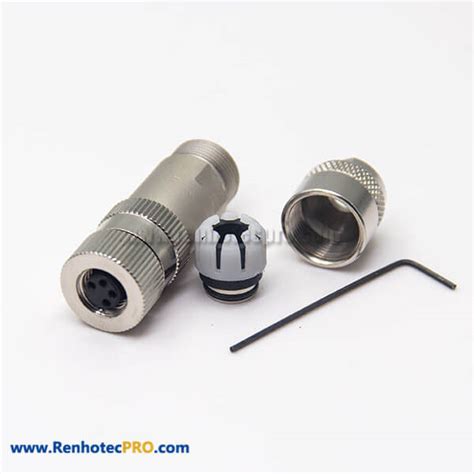Female Connector M8 4 Pin Straight Aviation Plug Metal Shell Screw