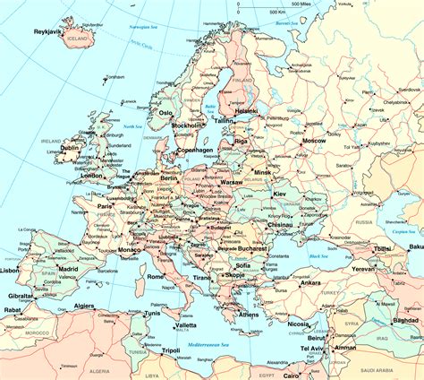 Quadro paesi dell'europa politica mappa con i confini nazionali e nomi dei . Geografia | ilpozzo