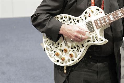 Close Up Of 3 D Printed Guitar In White Plastic M Image Prints 3d Printing