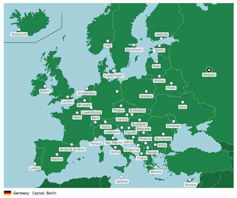 Europe: Capitals - Map Quiz Game