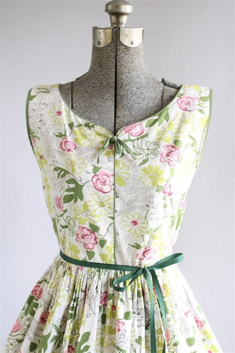 Vintage 1950s Dress 50s Cotton Dress Pink Green And Chartreuse