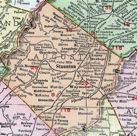 Augusta County Virginia Map 1911 Rand Mcnally Staunton Waynesboro