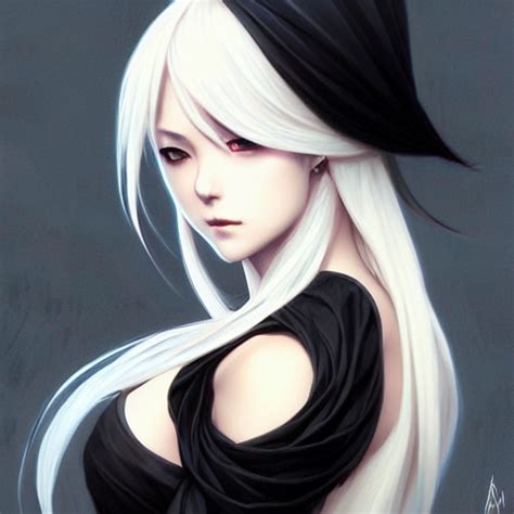 Krea Anime Girl Black Dress White Hair D And D Fantasy Intricate
