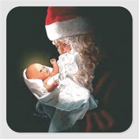 Santa Claus Holding Baby Jesus Square Sticker Baby Jesus
