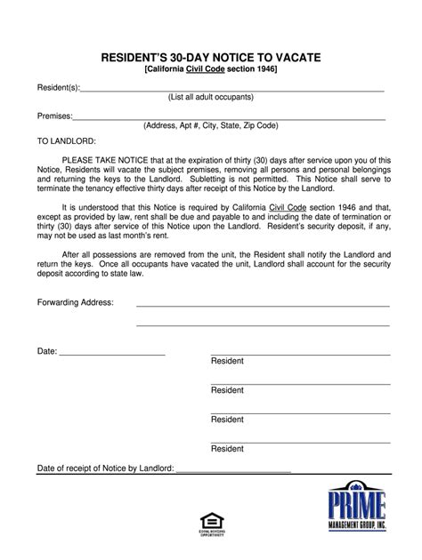 30 Day Notice To Vacate Form Fill Out And Sign Printable Pdf Template