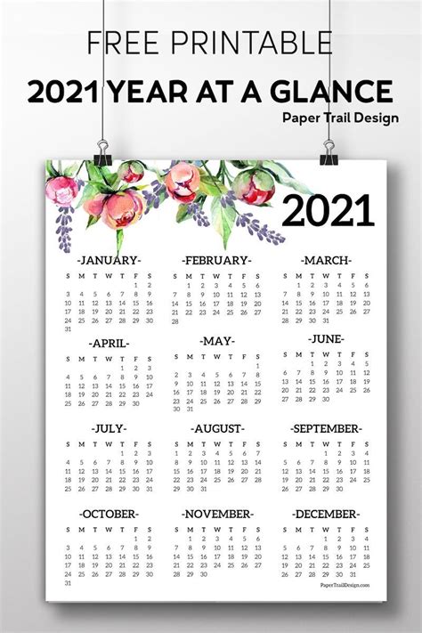 2021 Year At A Glance Free Example Calendar Printable