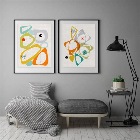 Mid Century Modern Atomic Wall Art Abstract Colorful Mid Etsy