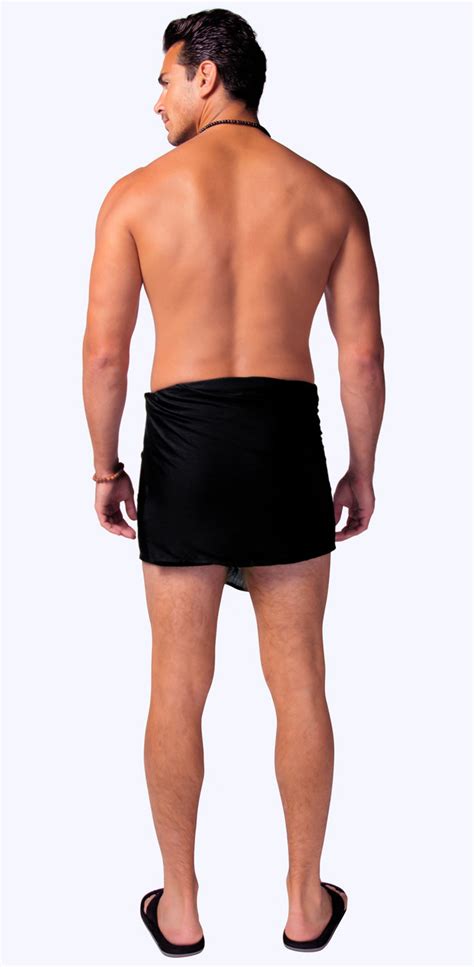 sarong for men solid color fringeless sarong in black half short mini sarong