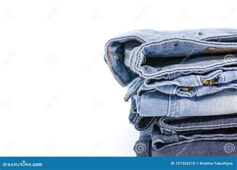 White Background Denim Blue Jeans Stack Clothes Fashion Charity