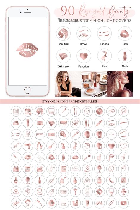 You will get an instant download file for a set of 60 rose gold instagram story highlight cover icons in high resolution jpeg format Beauty Rose Gold Instagram Highlight Covers, Highlight ...