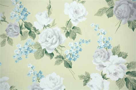 The great collection of vintage blue wallpaper for desktop, laptop and mobiles. 1940s Vintage Wallpaper by the Yard White and Gray Roses