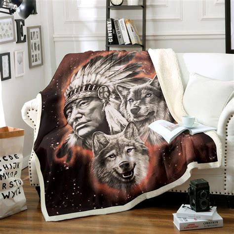 order native american with wolves sherpa fleece blanket from brightroomy now