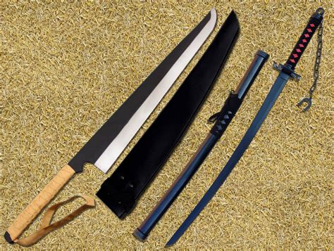 Pair Of Ichigo Sword Zangetsu And Butcher Carbon Steel Full Tang Bleach Swords Ebay
