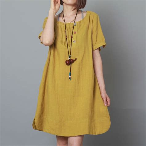 Yellow Linen Dress Summer Shift Dress Plus Size Sundress Shift Dress