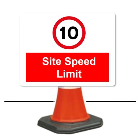 10mph Site Speed Limit Reflective Cone Sign 600 X 450mm With 750mm