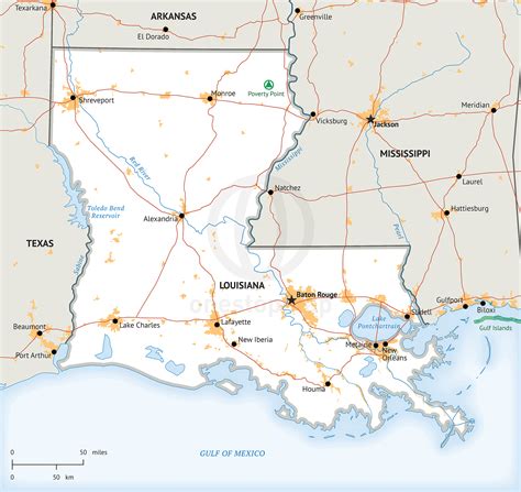 Map Of Louisiana Cities And Roads Literacy Basics