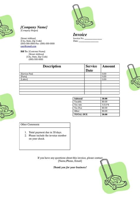 Free 9 Lawn Care Invoice Samples Templates In Pdf Excel Ms Word Lawn