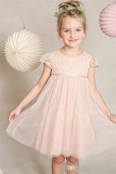 Beautiful 2017 Short Ball Gowns Tulle Pink Lace Flower Girl Dresses For