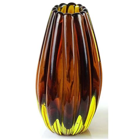 Flavio Poli Seguso Vetri D Arte Murano Sommerso Italian Art Glass Flower Vase Glass Flower