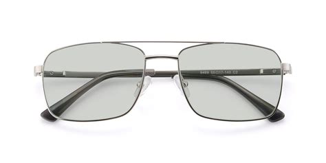 Silver Classic Metal Rectangle Tinted Sunglasses With Light Green Sunwear Lenses 9469