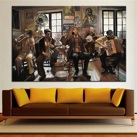 Large Size Print Oil Painting Wall Painting Jazz Orchestra Decor Wall