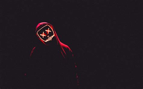 Download Wallpaper 3840x2400 Mask Hood Anonymous Dark Man Light 4k