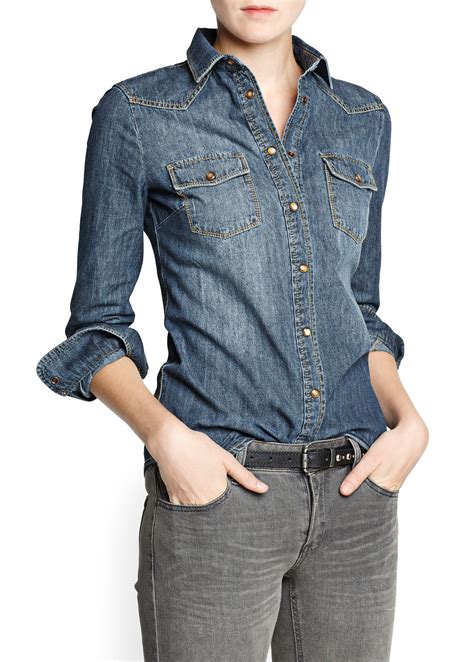 Mango Dark Wash Denim Shirt In Blue Lyst