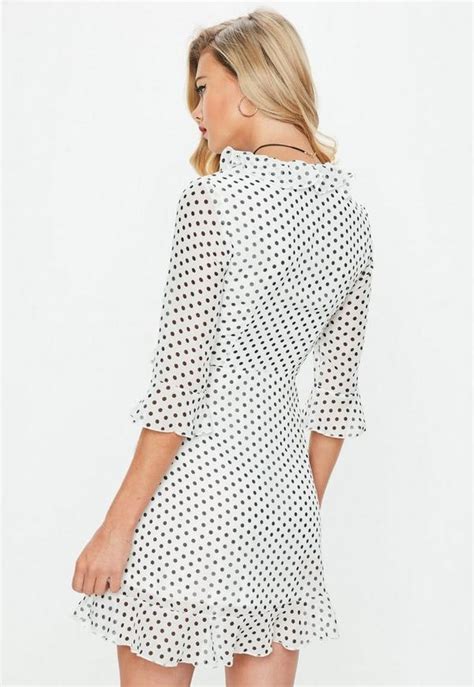 White Polka Dot Ruffle Shift Dress Missguided