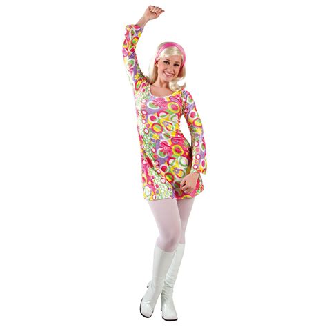 Ladies Retro Themed 60s 70s Flower Power Gogo Girl Fancy Dress Costume Ebay