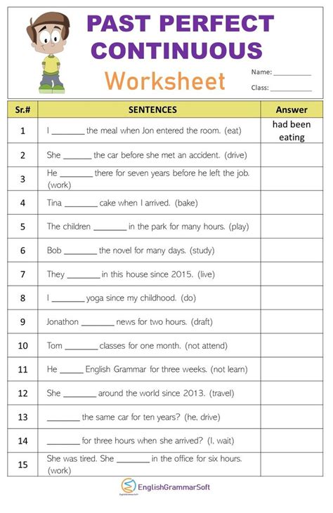 Past Perfect Continuous Tense Worksheet With Answers Simple Past