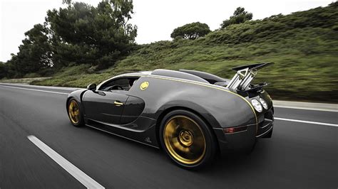 Hd Wallpaper Black Supercar Bugatti Veyron Side View Sports Car