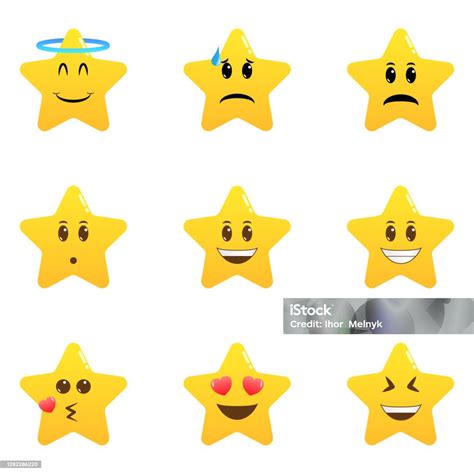 Set Emoji Bintang Kartun Yang Lucu Bintang Berbentuk Emoticon Komik
