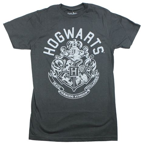 Harry Potter Mens T Shirt Gray Hogwarts Print Ornate Crest Image