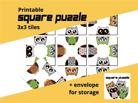 9 Piece Scramble Squares Puzzle With Owls Printable Brain Etsy