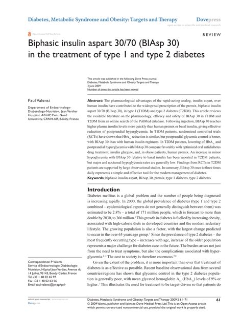 Pdf Biphasic Insulin Aspart 3070 Biasp 30 In The Treatment Of Type