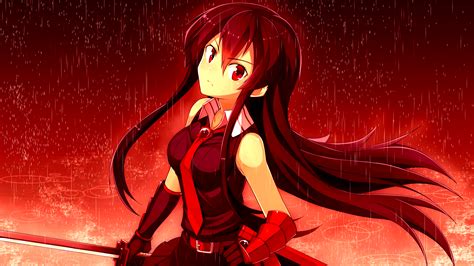 Wallpaper Illustration Anime Red Rain Sword Akame Ga Kill