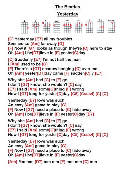 The Beatles Yesterday W Ukulele Chords Songs Guitar Chords And