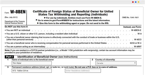 2020 Irs Form W8ben Online Fill Out And Download The W 8ben Form