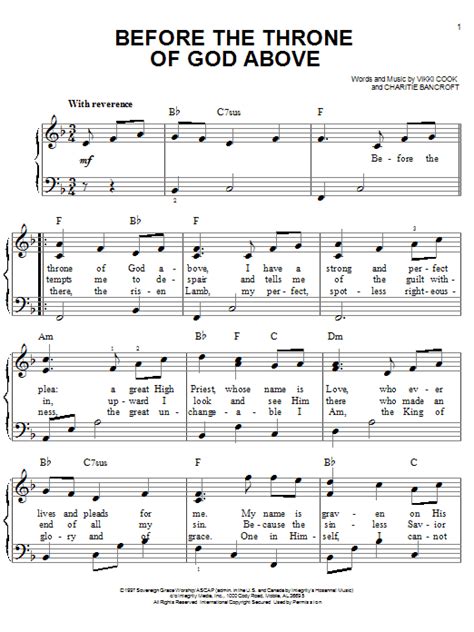 Before The Throne Of God Above Sheet Music Selah Easy Piano Hymn