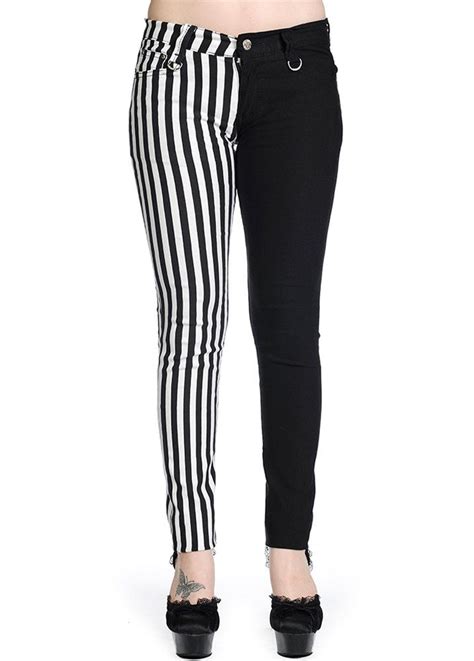 Banned Apparel Stripe Split Leg Skinny Jeans Attitude Clothing Black And White Jeans Women