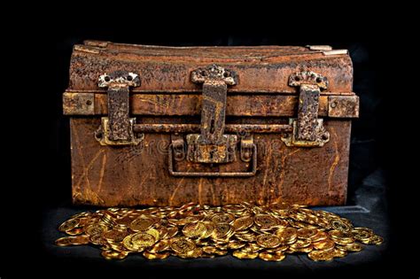 Stacking Gold Coin In Treasure Chest Stock Photo Image Of Growth